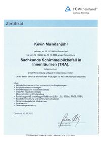 T&uuml;v- Zertifikat Sachkunde Schimmel